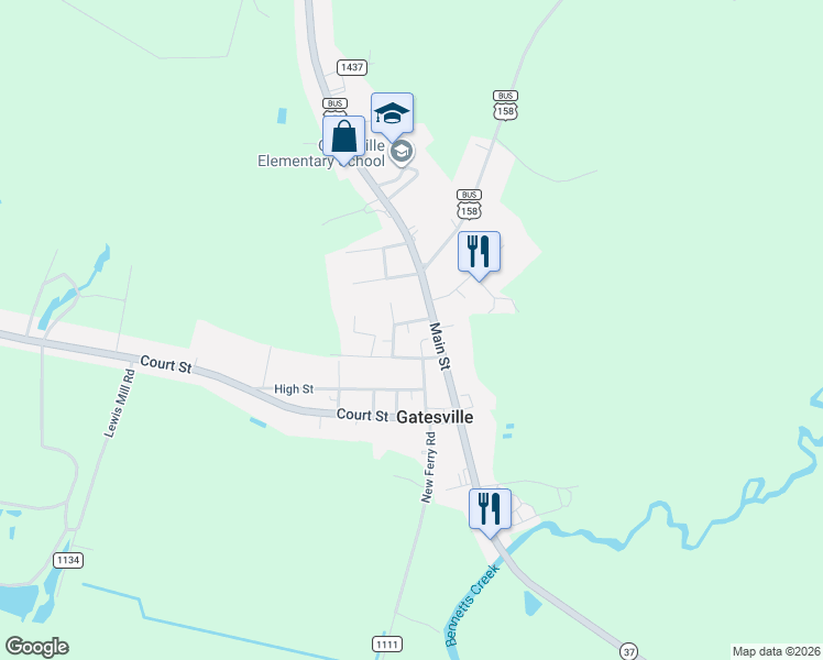 map of restaurants, bars, coffee shops, grocery stores, and more near 104 Smith St in Gatesville