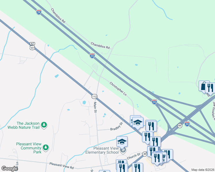 map of restaurants, bars, coffee shops, grocery stores, and more near 2009 Jack Teasley Road in Pleasant View