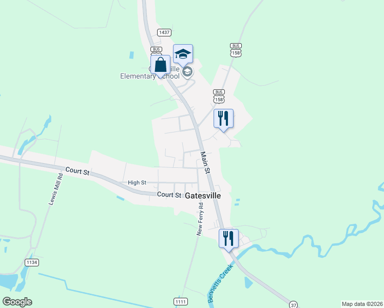 map of restaurants, bars, coffee shops, grocery stores, and more near 104 Smith Street in Gatesville