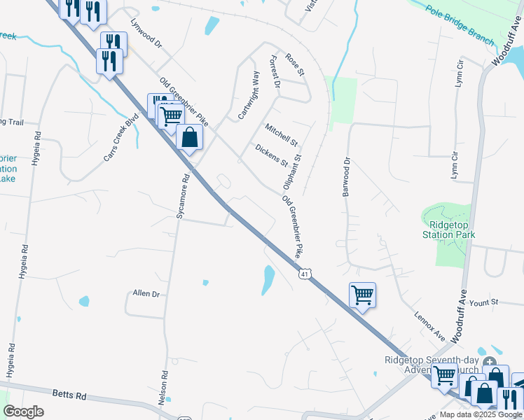 map of restaurants, bars, coffee shops, grocery stores, and more near 2045 U.S. 41 in Greenbrier