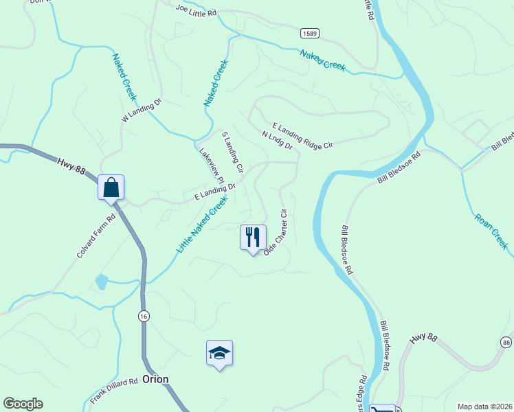 map of restaurants, bars, coffee shops, grocery stores, and more near 304 Olde Charter Circle in Jefferson