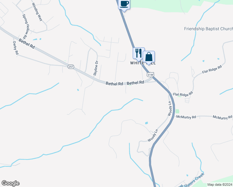 map of restaurants, bars, coffee shops, grocery stores, and more near 7745 Bethel Road in Goodlettsville