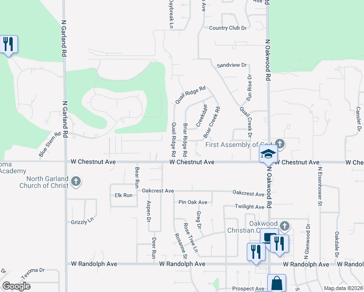map of restaurants, bars, coffee shops, grocery stores, and more near 918 Briar Ridge Road in Enid