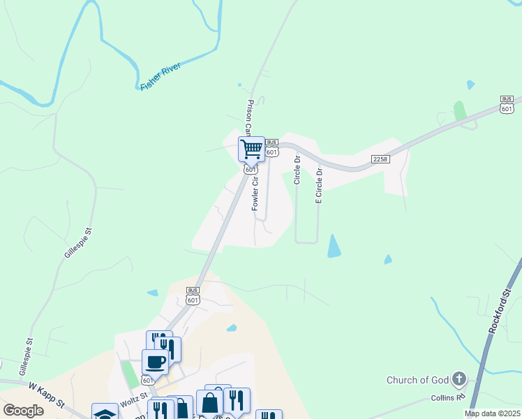 map of restaurants, bars, coffee shops, grocery stores, and more near 195 Fowler Circle in Dobson