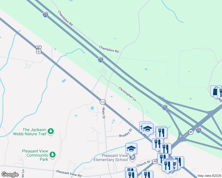 map of restaurants, bars, coffee shops, grocery stores, and more near 2009 Jack Teasley Road in Pleasant View