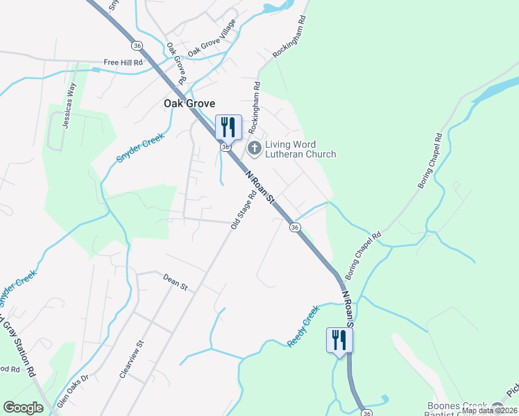 map of restaurants, bars, coffee shops, grocery stores, and more near 104 Old Stage Road in Johnson City