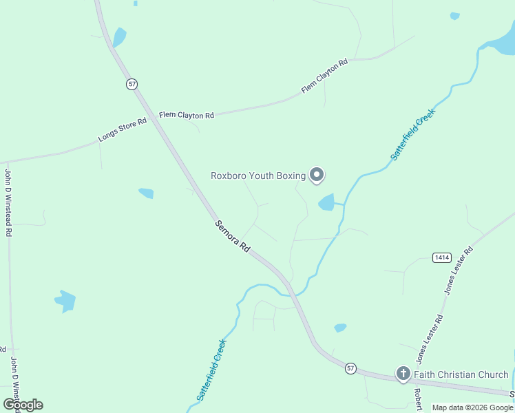 map of restaurants, bars, coffee shops, grocery stores, and more near 71 Shore Creek Drive in Roxboro