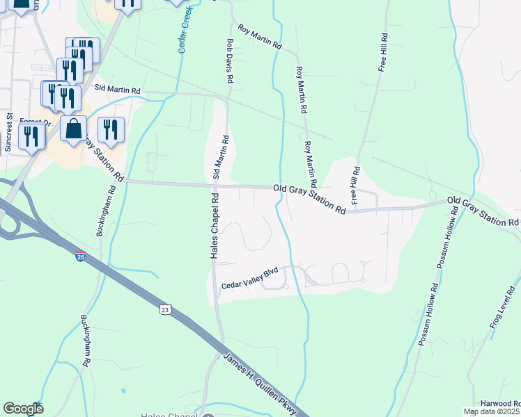 map of restaurants, bars, coffee shops, grocery stores, and more near 1384 Savin Falls in Johnson City