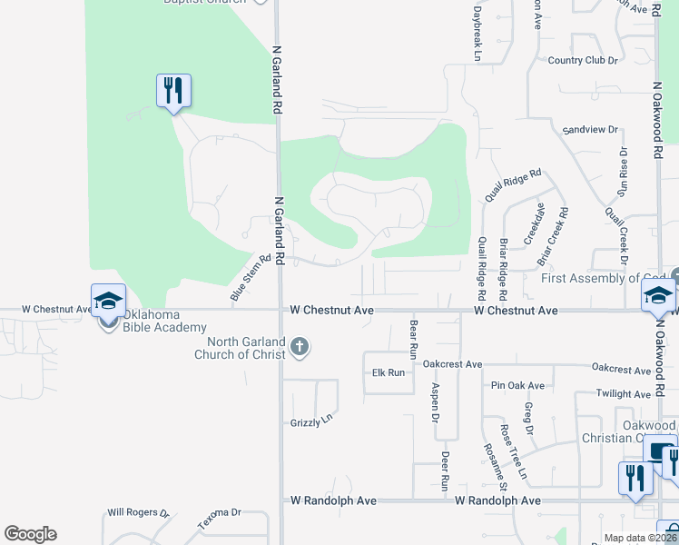 map of restaurants, bars, coffee shops, grocery stores, and more near 5107 Deerfield Ave in Enid