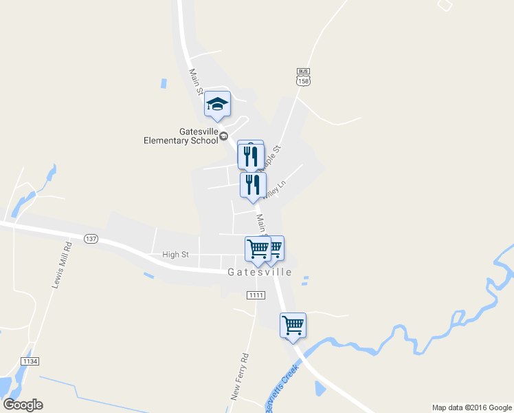 map of restaurants, bars, coffee shops, grocery stores, and more near 566 North Carolina 37 in Gatesville