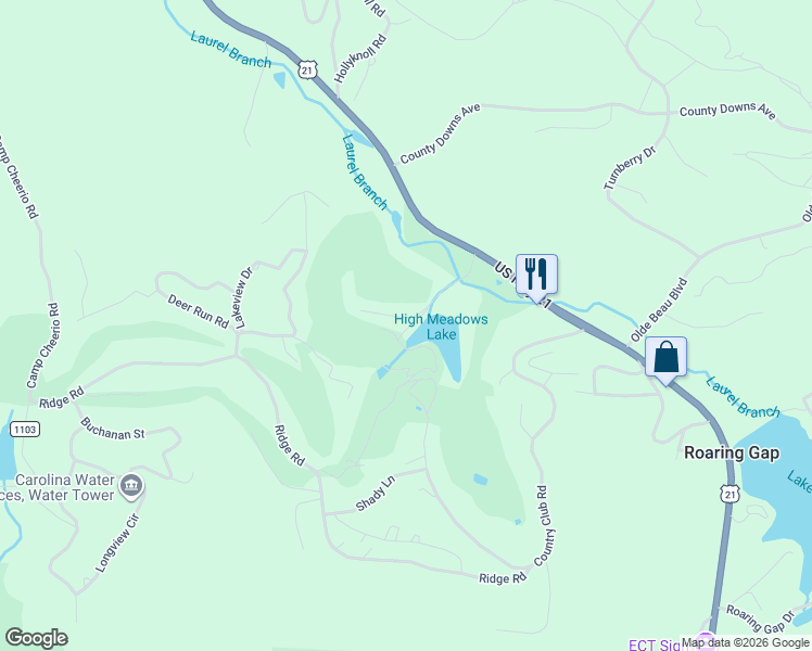 map of restaurants, bars, coffee shops, grocery stores, and more near 249 Red Bird Lane in Glade Valley