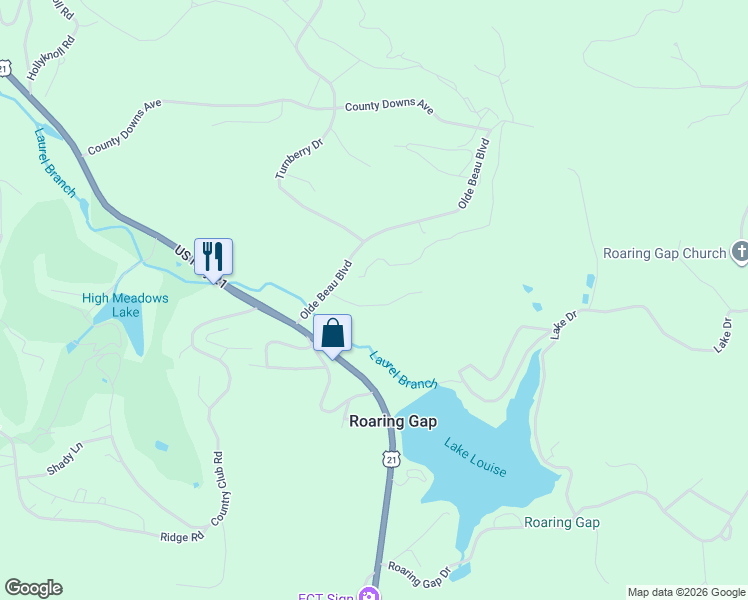 map of restaurants, bars, coffee shops, grocery stores, and more near 165 Wimbledon Drive in Glade Valley