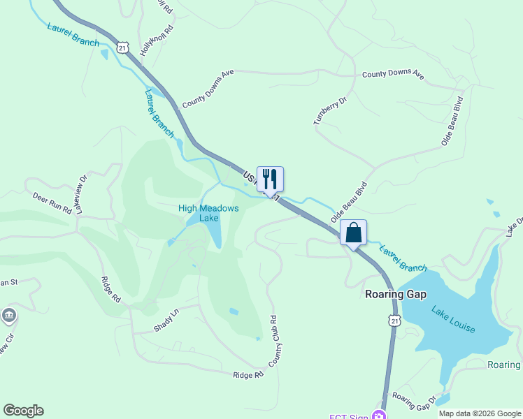 map of restaurants, bars, coffee shops, grocery stores, and more near 146 Country Club Road in Glade Valley