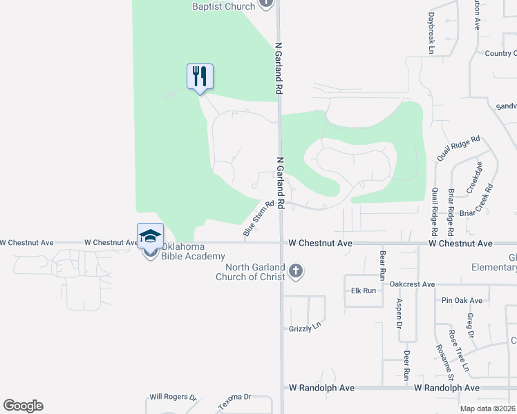 map of restaurants, bars, coffee shops, grocery stores, and more near 1010 Blue Stem Road in Enid