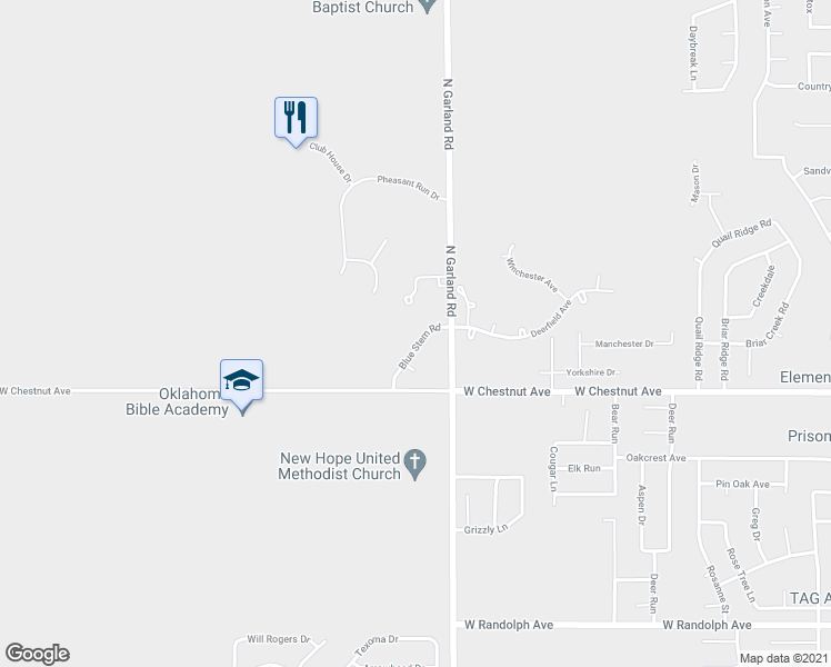 map of restaurants, bars, coffee shops, grocery stores, and more near 1022 Bluestem Road in Enid