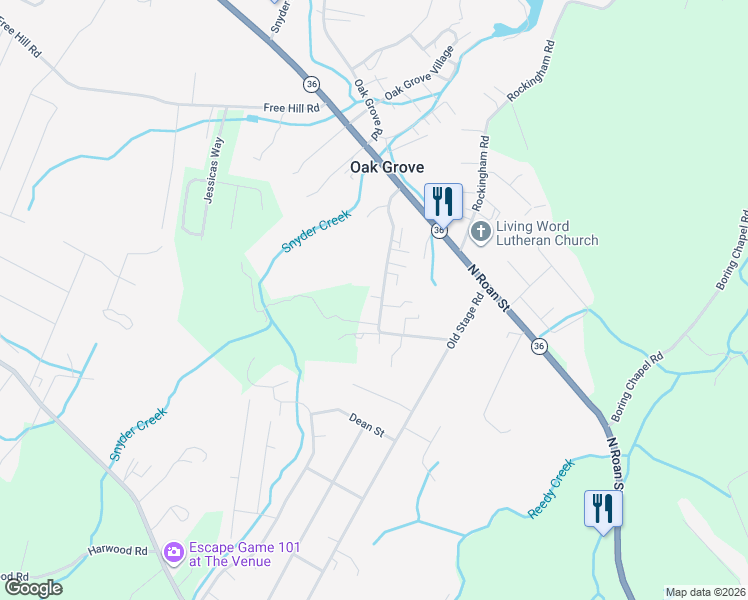 map of restaurants, bars, coffee shops, grocery stores, and more near 152 Oak Grove Road in Gray