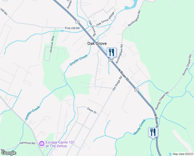 map of restaurants, bars, coffee shops, grocery stores, and more near 152 Oak Grove Road in Gray