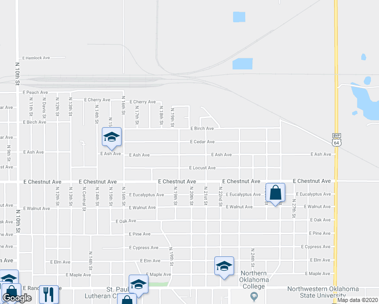 map of restaurants, bars, coffee shops, grocery stores, and more near 1918 East Ash Avenue in Enid