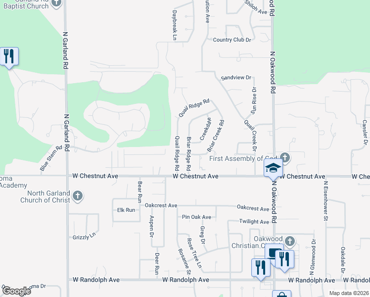 map of restaurants, bars, coffee shops, grocery stores, and more near 918 Briar Ridge Road in Enid