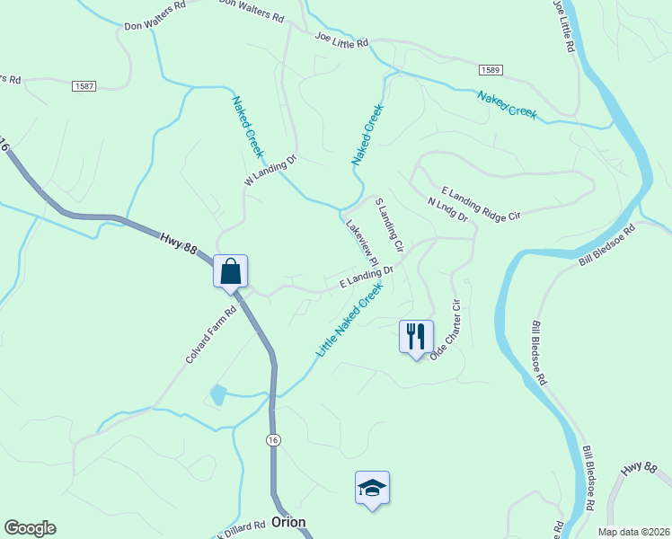 map of restaurants, bars, coffee shops, grocery stores, and more near 361 East Landing Drive in Jefferson