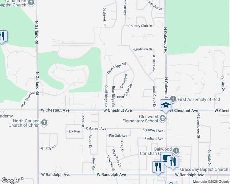 map of restaurants, bars, coffee shops, grocery stores, and more near 1112 Briar Ridge Road in Enid