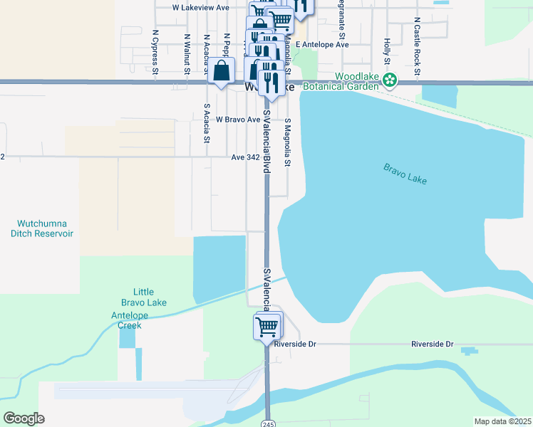map of restaurants, bars, coffee shops, grocery stores, and more near 448 South Valencia Boulevard in Woodlake