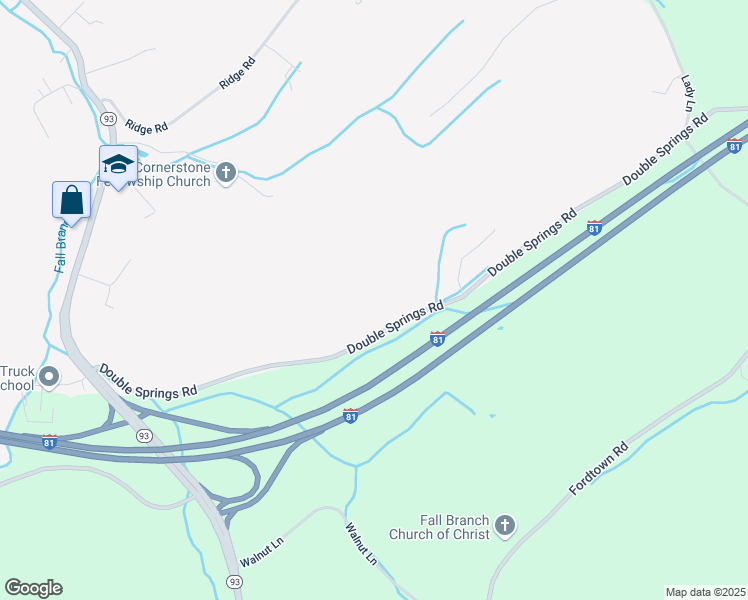 map of restaurants, bars, coffee shops, grocery stores, and more near 236 Double Springs Road in Fall Branch