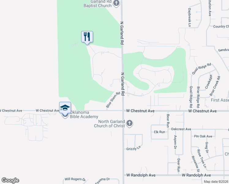 map of restaurants, bars, coffee shops, grocery stores, and more near 1314 North Garland Road in Enid