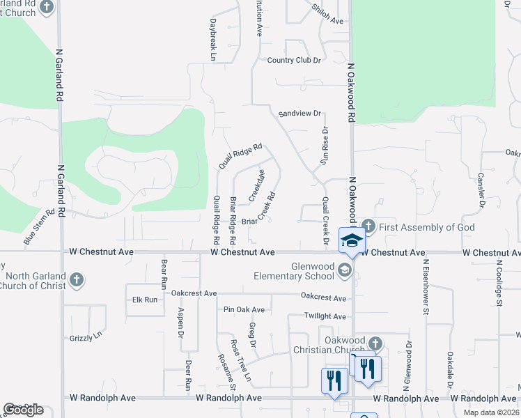 map of restaurants, bars, coffee shops, grocery stores, and more near 1103 Creekdale in Enid