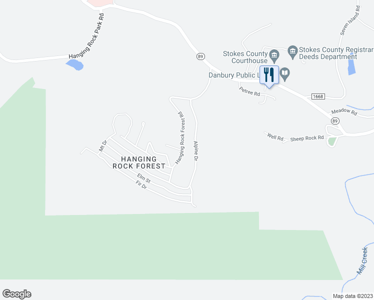 map of restaurants, bars, coffee shops, grocery stores, and more near 383 Hanging Rock Forest Road in Danbury