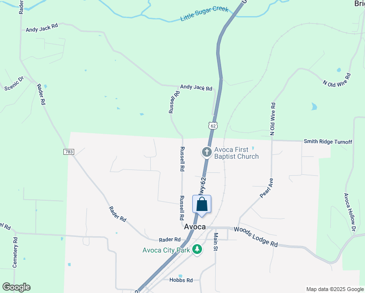 map of restaurants, bars, coffee shops, grocery stores, and more near 624 Russell Road in Rogers