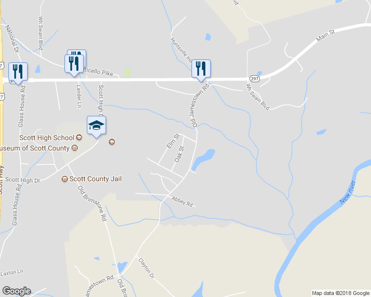 map of restaurants, bars, coffee shops, grocery stores, and more near 151 Oak Street in Helenwood