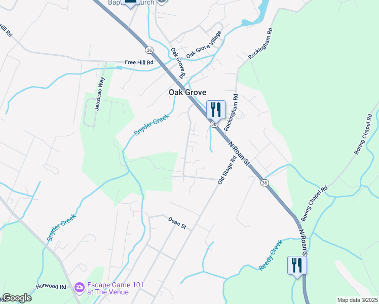 map of restaurants, bars, coffee shops, grocery stores, and more near 1258 Cora Lane in Johnson City