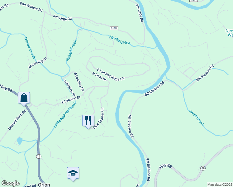 map of restaurants, bars, coffee shops, grocery stores, and more near 118 North Landing Dr in Jefferson