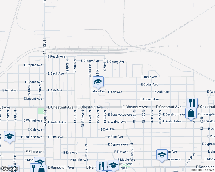 map of restaurants, bars, coffee shops, grocery stores, and more near 1614 East Cedar Avenue in Enid