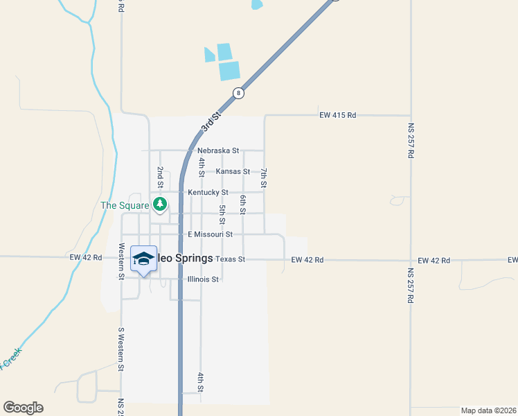 map of restaurants, bars, coffee shops, grocery stores, and more near 7th Street in Cleo Springs