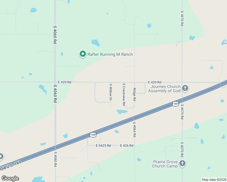 map of restaurants, bars, coffee shops, grocery stores, and more near 14022 South Crestview Road in Oologah