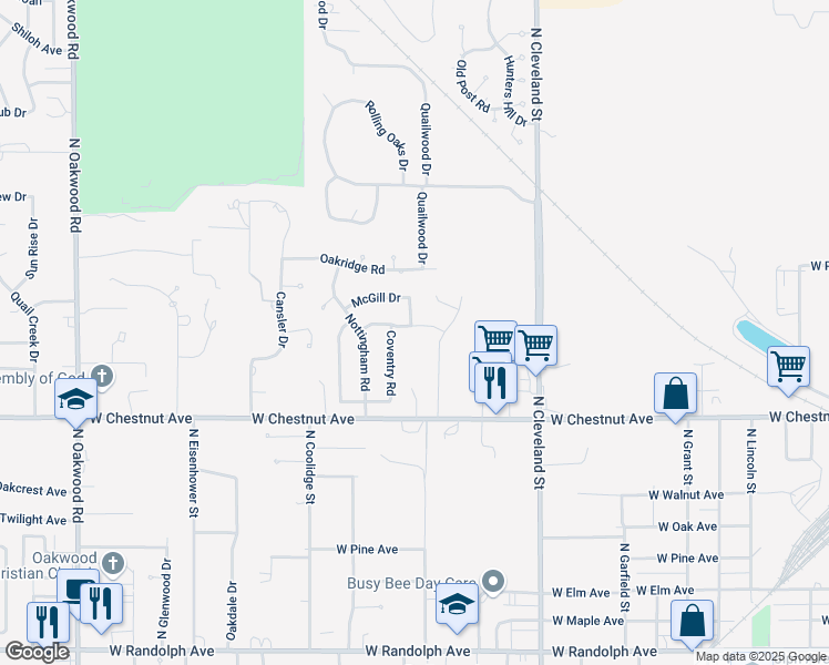 map of restaurants, bars, coffee shops, grocery stores, and more near 2605 Stratford Drive in Enid
