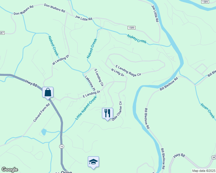 map of restaurants, bars, coffee shops, grocery stores, and more near 168 Olde Charter Circle in Jefferson