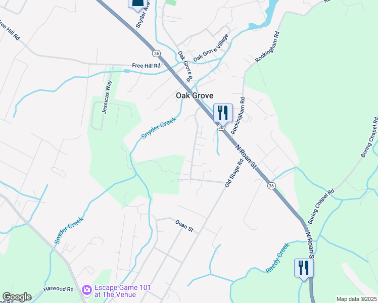map of restaurants, bars, coffee shops, grocery stores, and more near 1258 Cora Lane in Johnson City