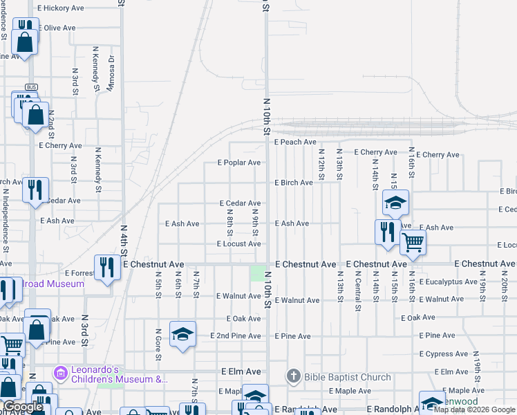 map of restaurants, bars, coffee shops, grocery stores, and more near 901 East Cedar Avenue in Enid