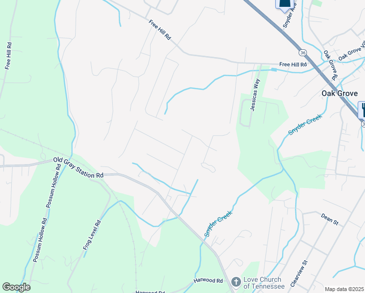map of restaurants, bars, coffee shops, grocery stores, and more near 165 Greyland Drive in Gray