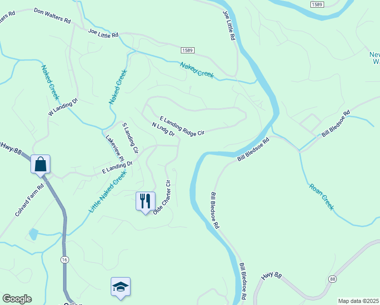 map of restaurants, bars, coffee shops, grocery stores, and more near 118 North Landing Dr in Jefferson