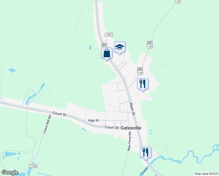 map of restaurants, bars, coffee shops, grocery stores, and more near East Maple Street in Gates County
