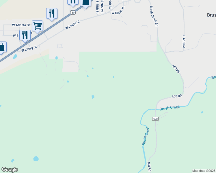 map of restaurants, bars, coffee shops, grocery stores, and more near 1301 West Oak Street in Jay