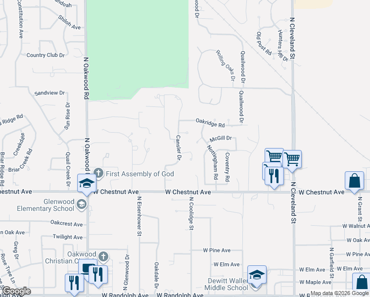 map of restaurants, bars, coffee shops, grocery stores, and more near 3102 Eagle Lane in Enid