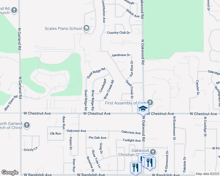 map of restaurants, bars, coffee shops, grocery stores, and more near 2911 Briar Creek Road in Enid