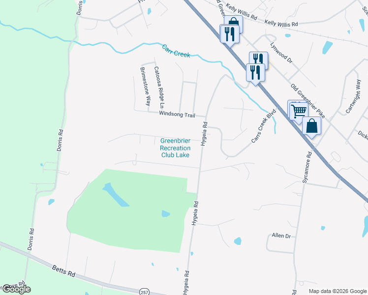 map of restaurants, bars, coffee shops, grocery stores, and more near 106 Empson Dr in Greenbrier