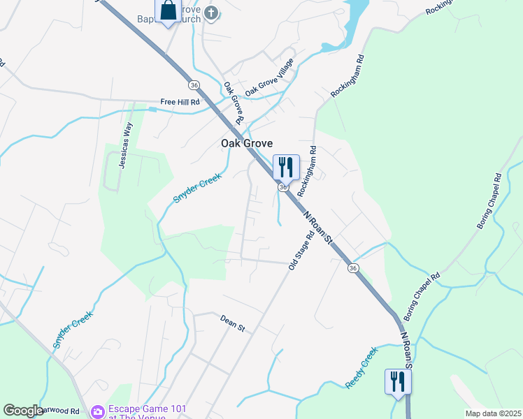 map of restaurants, bars, coffee shops, grocery stores, and more near 1243 Cora Lane in Johnson City