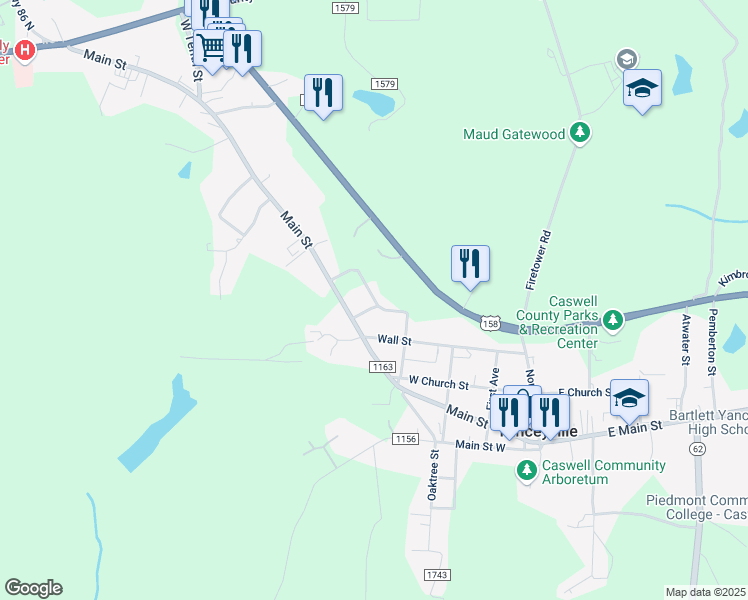 map of restaurants, bars, coffee shops, grocery stores, and more near 161 North 5th Avenue in Yanceyville